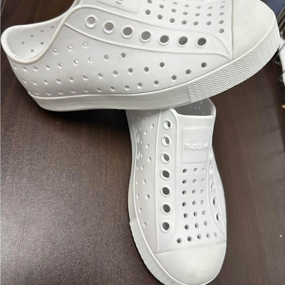 Native White Perforated Sneakers Lightweight Casual